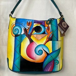 SUKRITI Hand Painted ABSTRACT Leather HOBO Shoulder Bag NWT